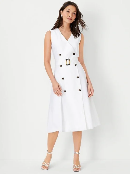 The Double Breasted Belted Flare
Dress by Ann Taylor Sleeveless White Size 10 - Picture 1 of 6